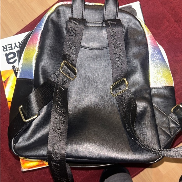 Betsey Johnson Gold and Pink Lip Print Backpack - Picture 2 of 9